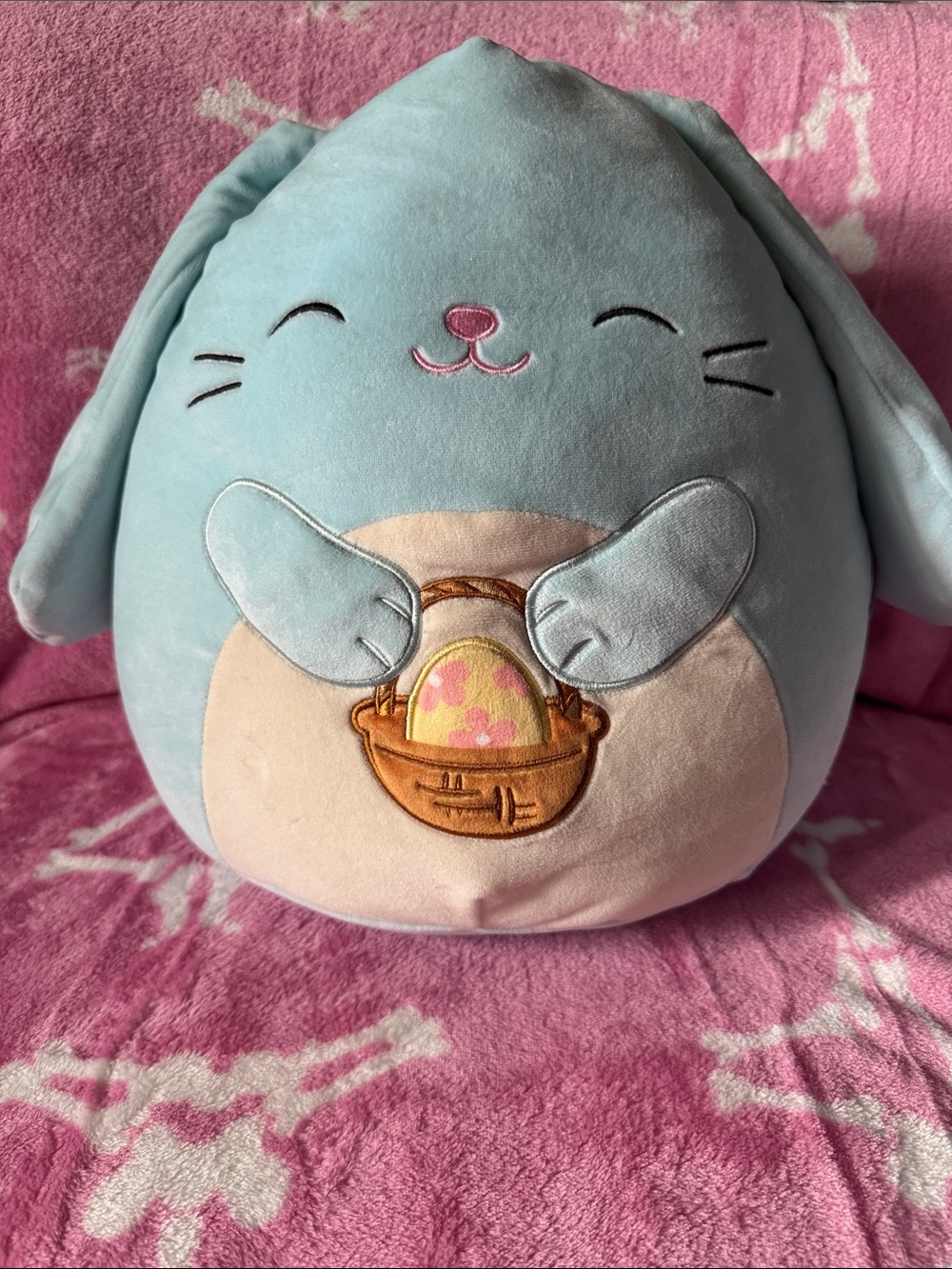 Squishmallow Light Blue Bunny with Easter Basket